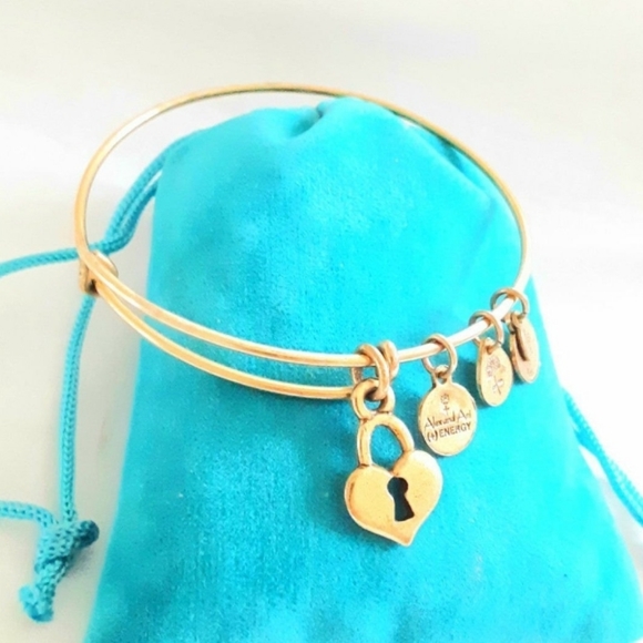 Alex and Ani HEART LOCK Charm Gold Bangle Bracelet. - Picture 2 of 3